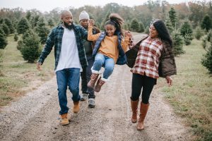 family having fun on a countryside walk